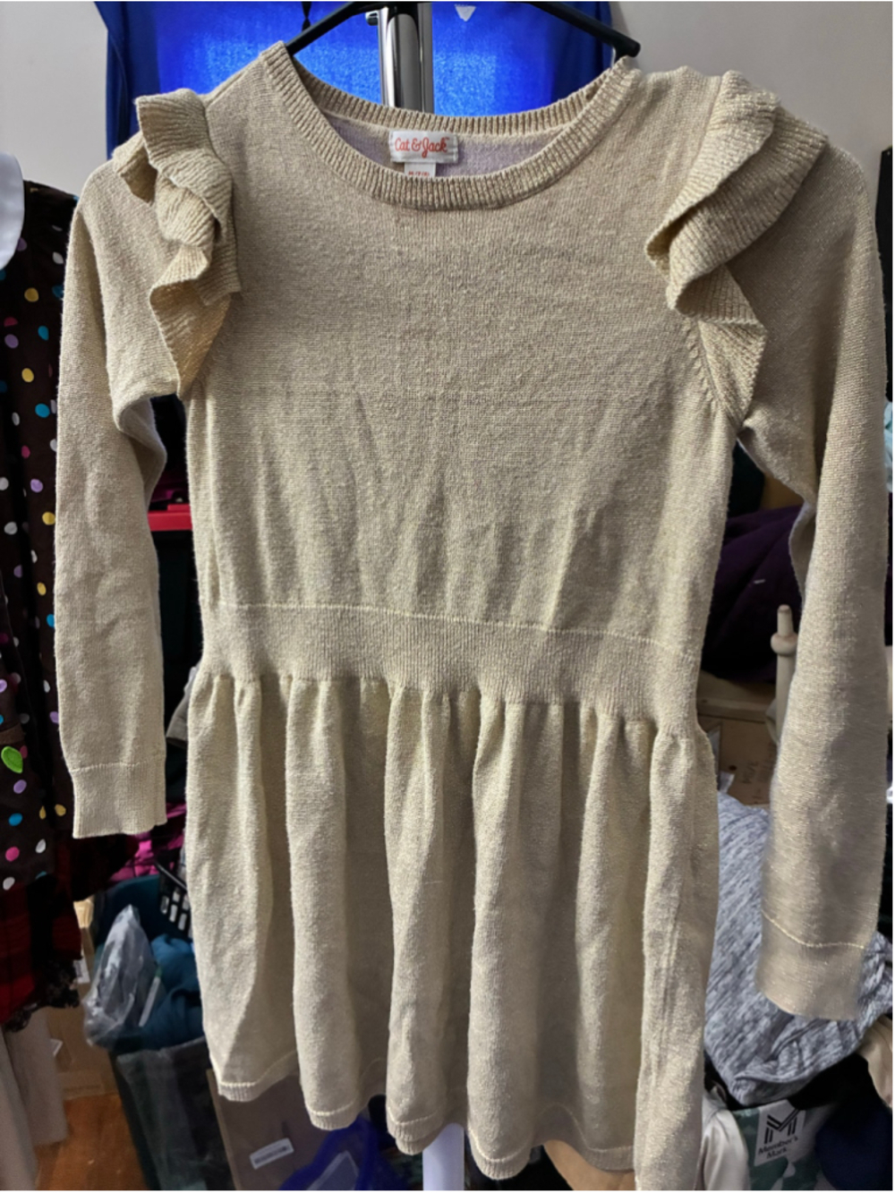 Girls Cat & Jack Gold Long Sleeve Ruffle Dress Size M